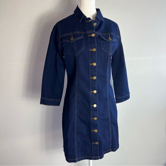 Allegra K Women's 3/4 Sleeve Button Down Denim Shirt Dress Size Small NWT - Picture 6 of 16